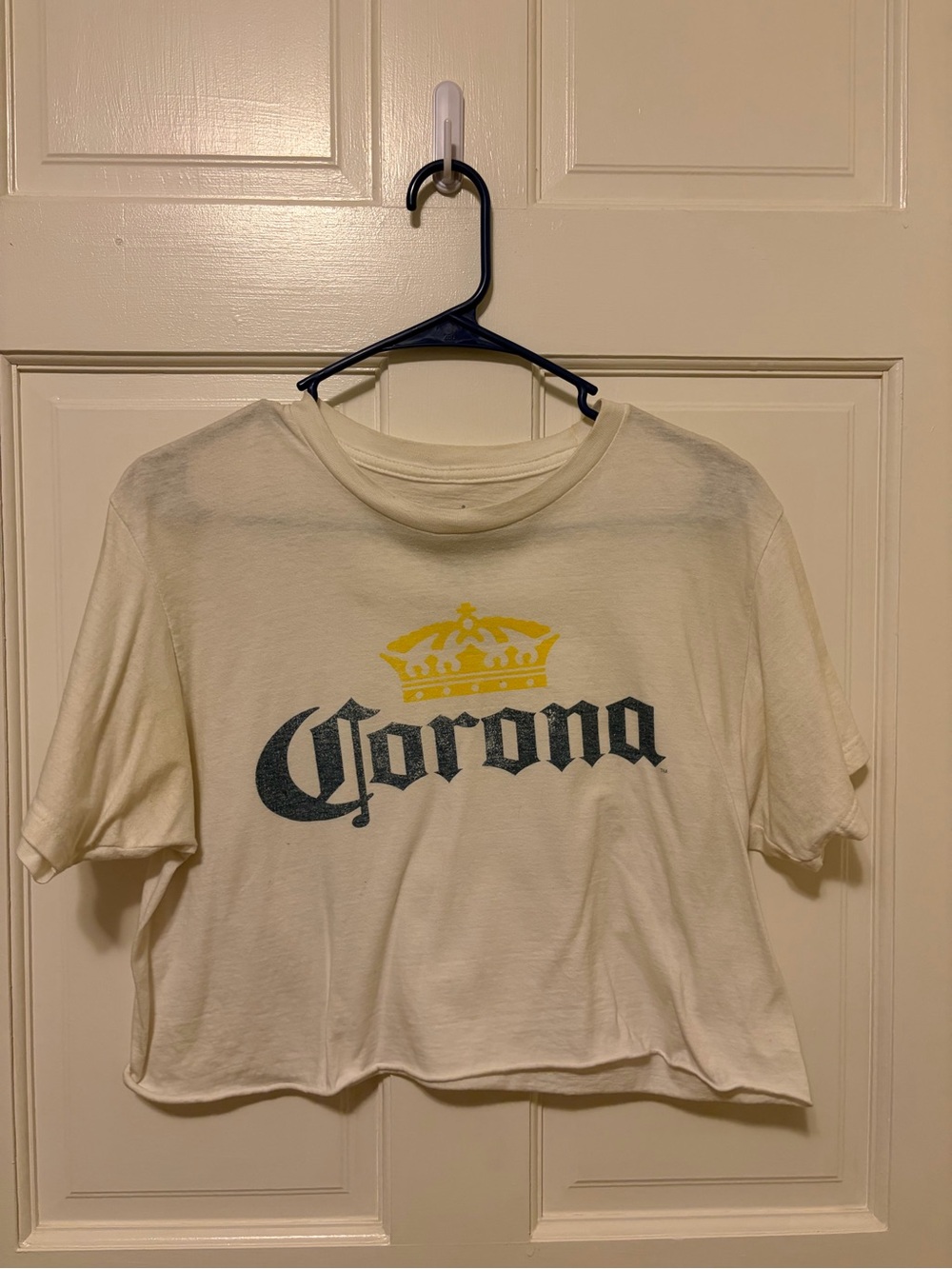 Corona Cream Crop Top with Yellow Crown Print
